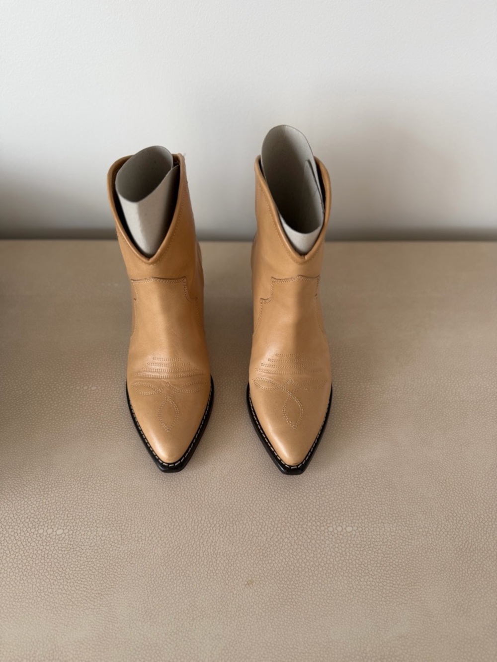 Isabel Marant Tan Pointed-Toe Western Leather Ankle Boots